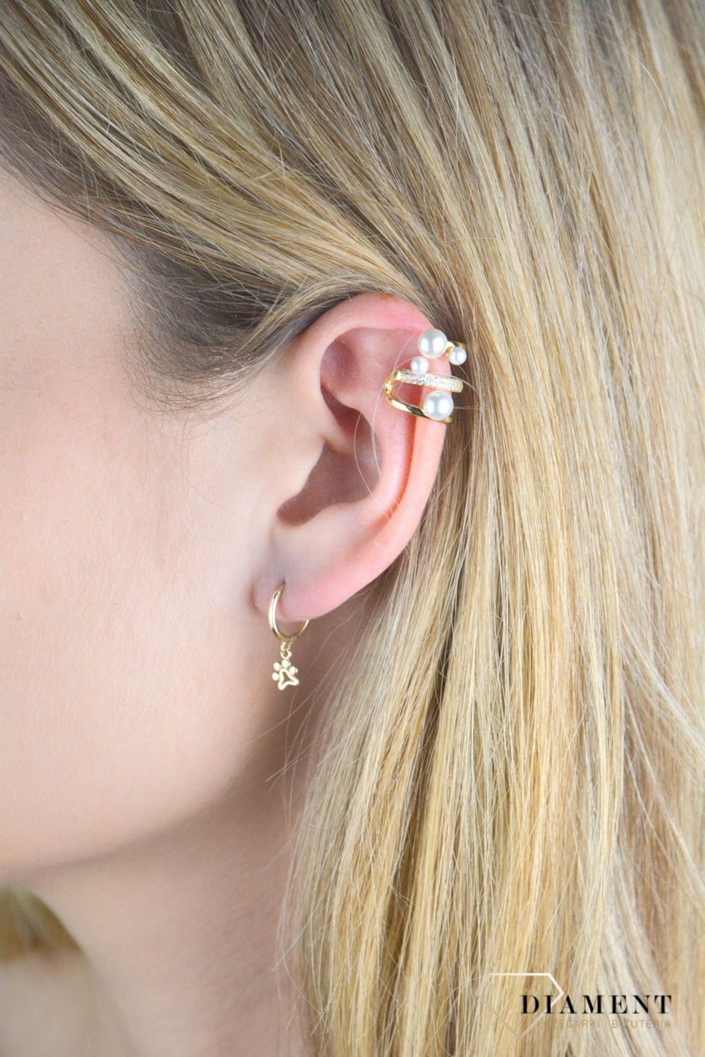 Złote kolczyki damskie 585 wiszące łapki psa KL 9047 585.jpg